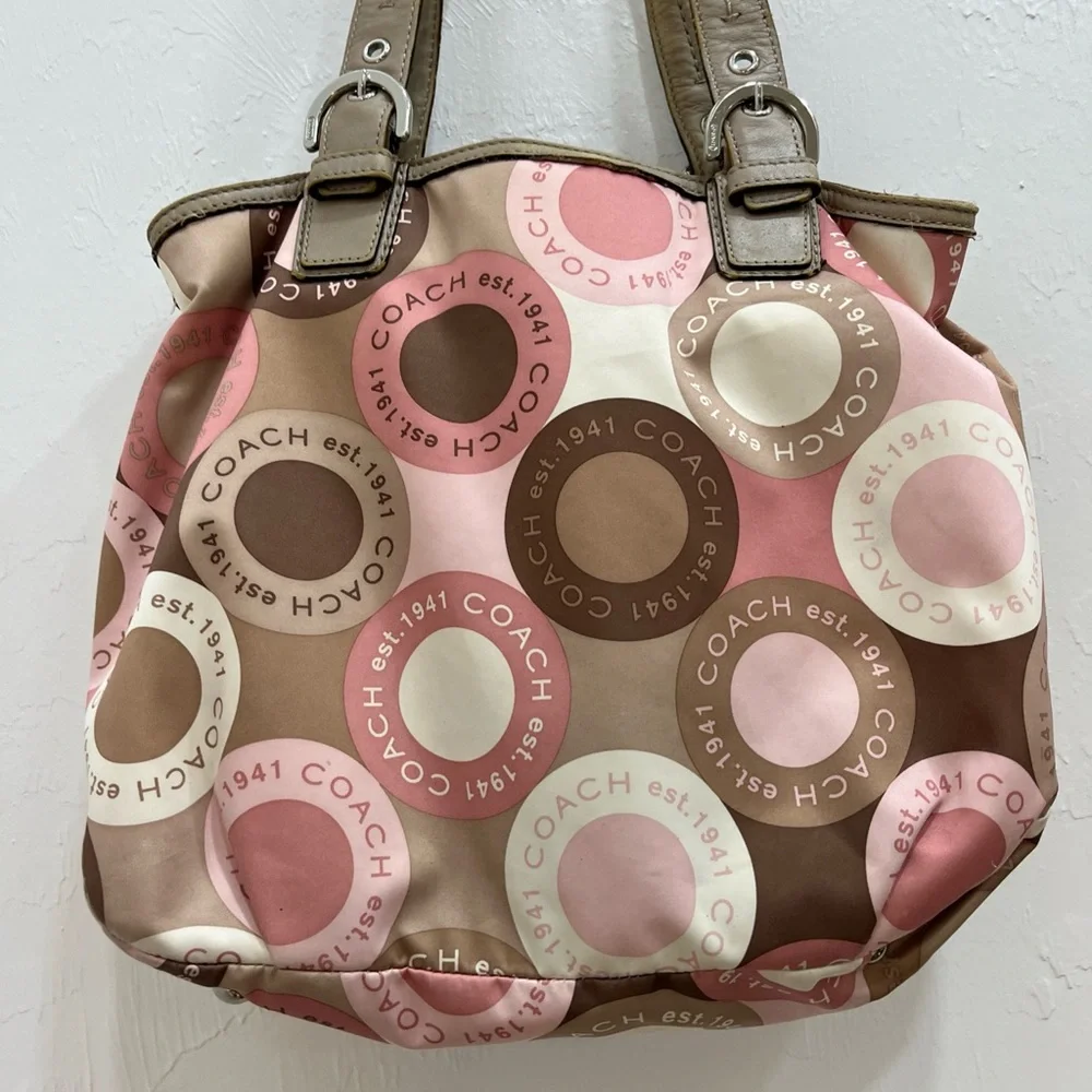 Coach Pink and Brown Circle Pattern Shoulder Bag - Picture 7 of 14